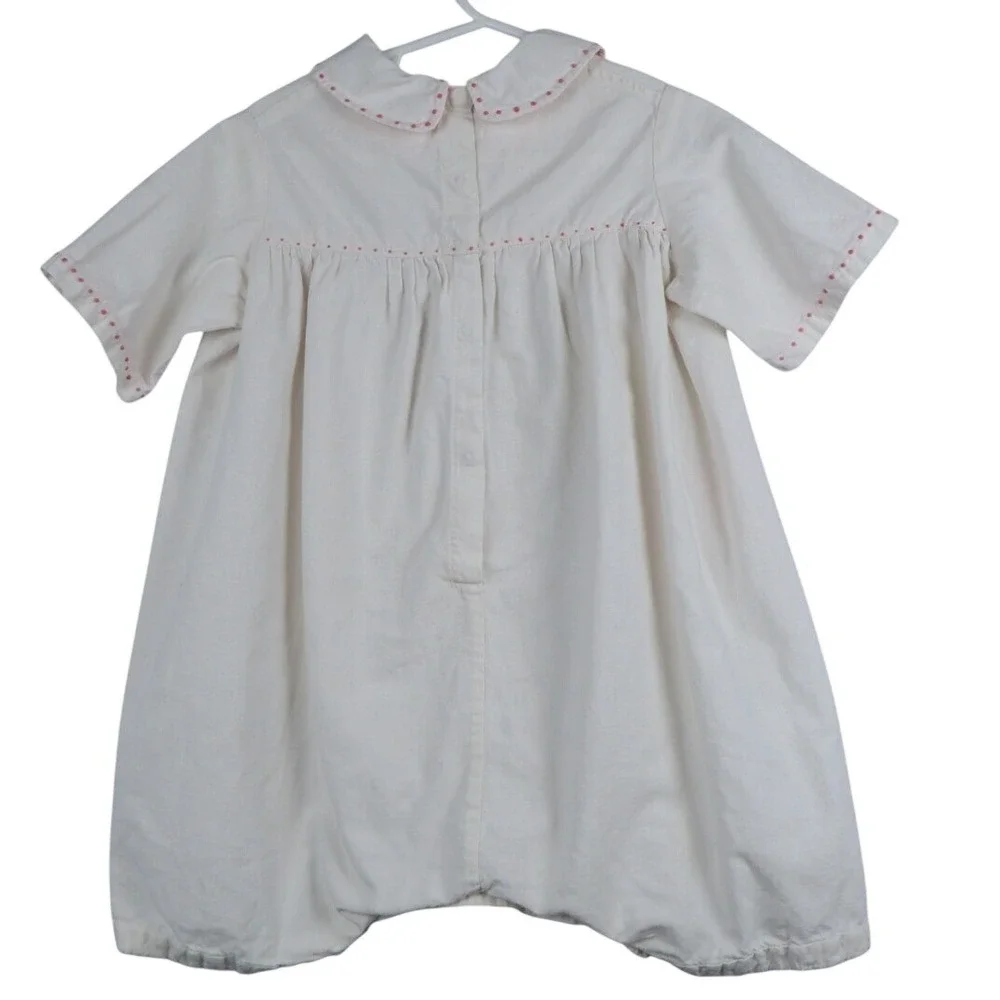 Handmade Antique Cotton Jumpsuit Applique‎ Kitten Pocket Romper Girls Outfit